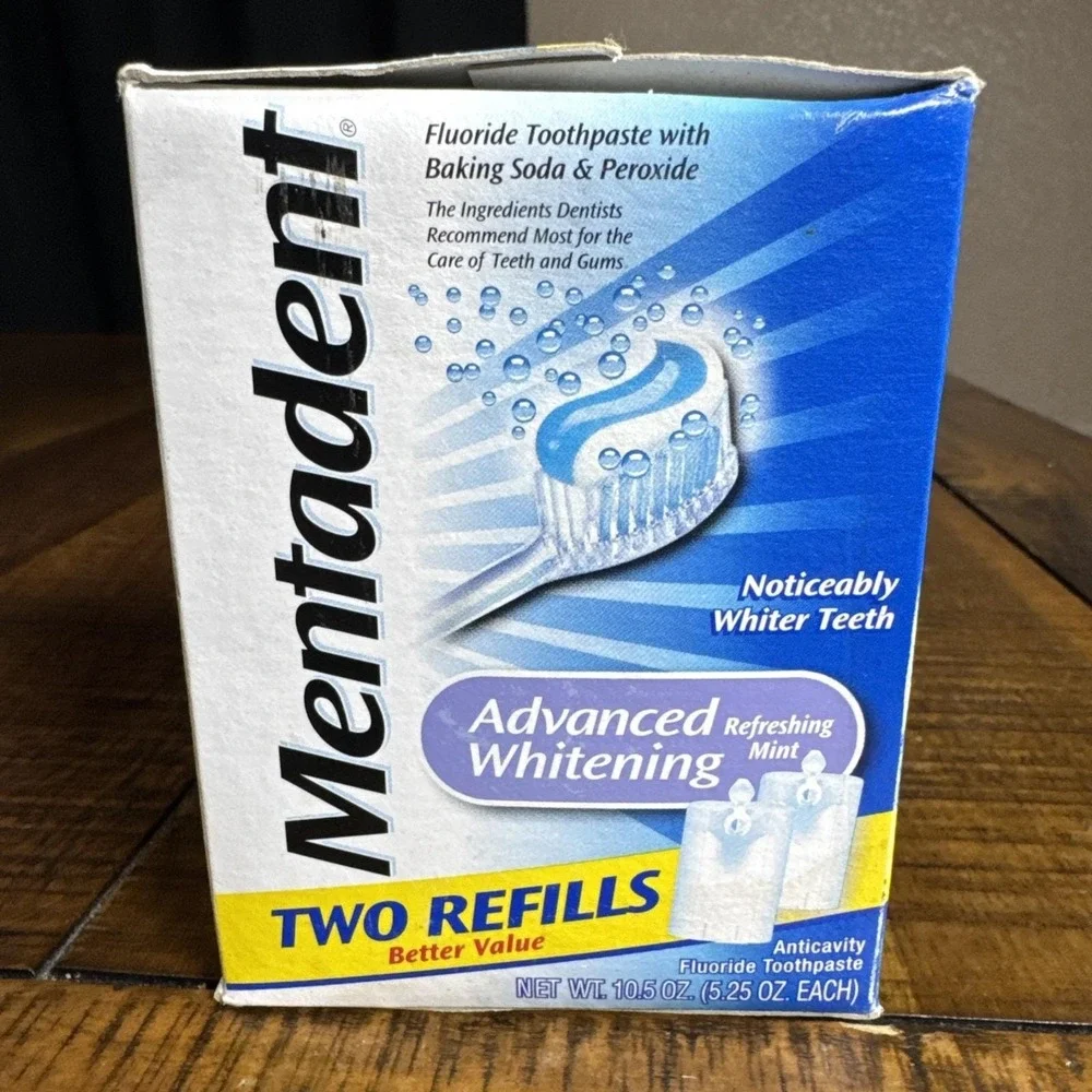 NOS Mentadent 2 Refills Advanced Whitening 5.25 oz New In‎ Open Box